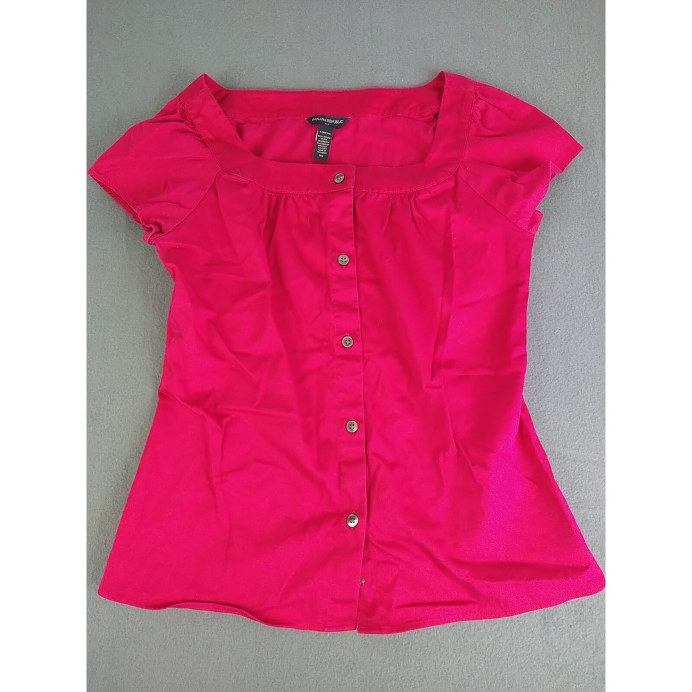Banana Republic Blouse Ladies XS Fuschia Cap Sleeves Stretch Fitted Summer
